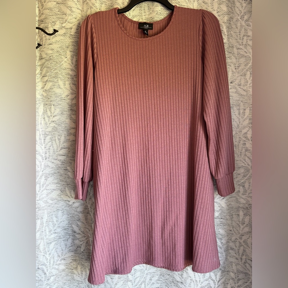 AGB Pink Ribbed Crew Neck Tunic